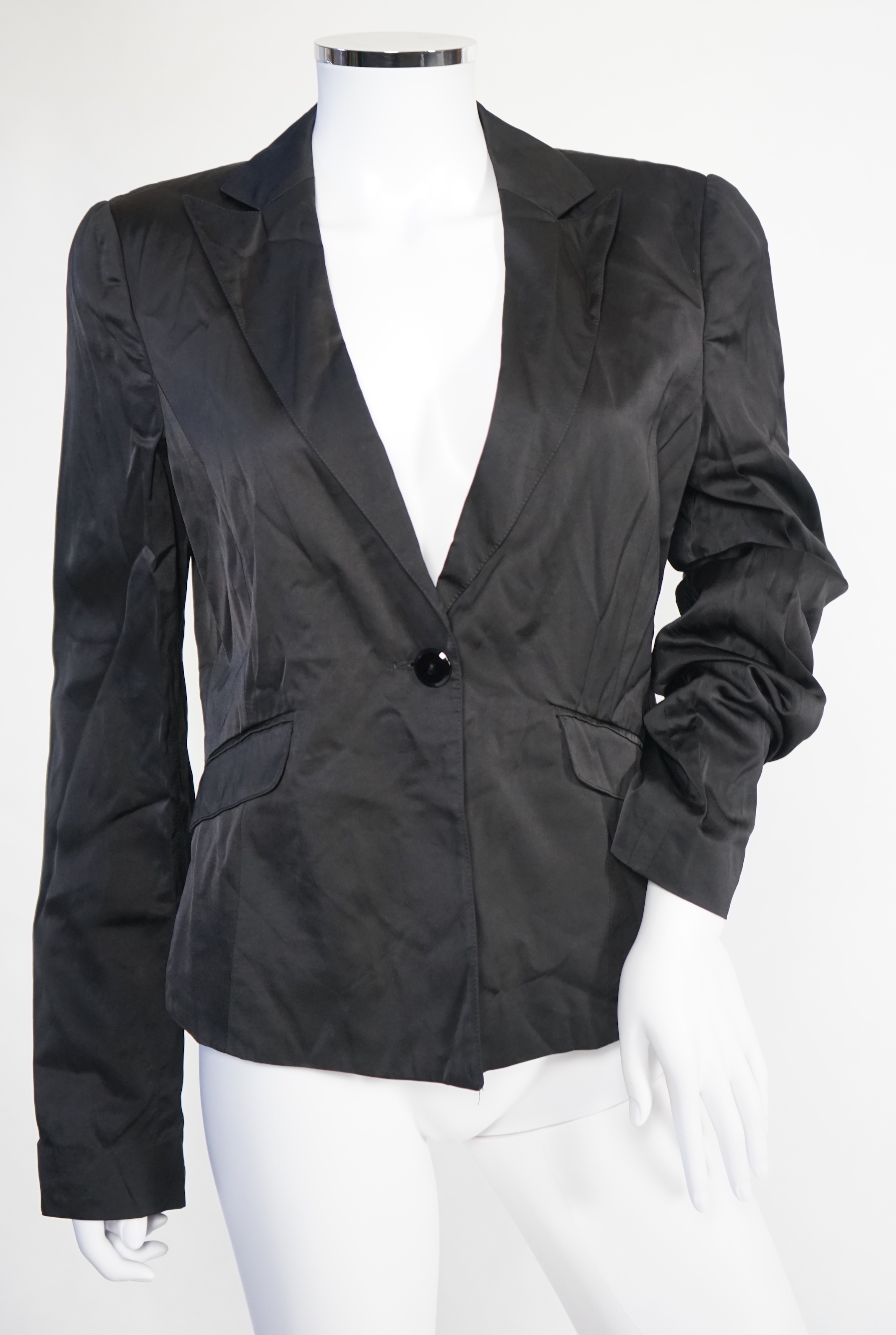 Four Emporio Armani lady's jackets, light blue silk size EU 46, all the others size EU 44